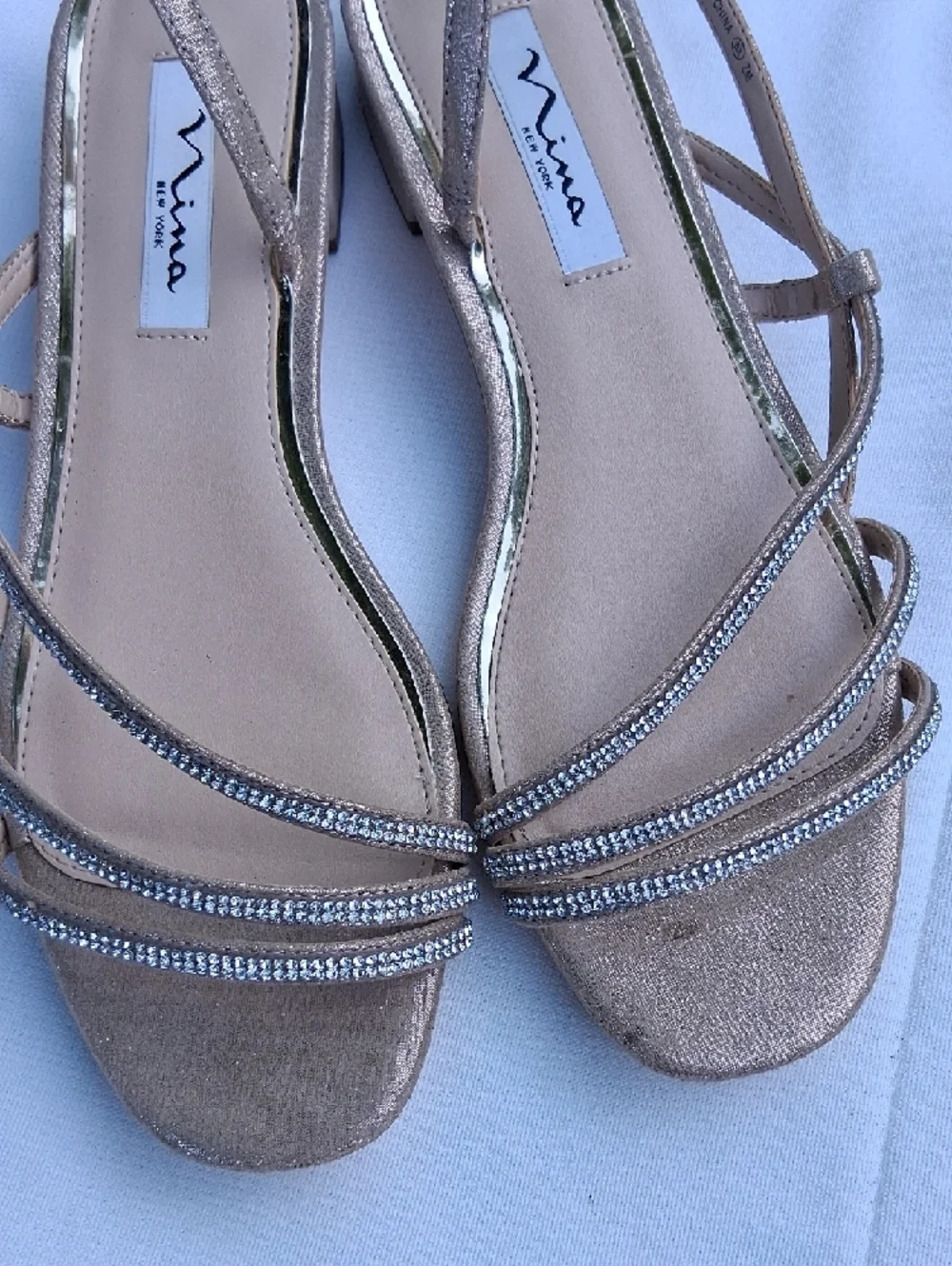 Nina Metallic Rose Gold Crystal-Strap Slingback Sandals